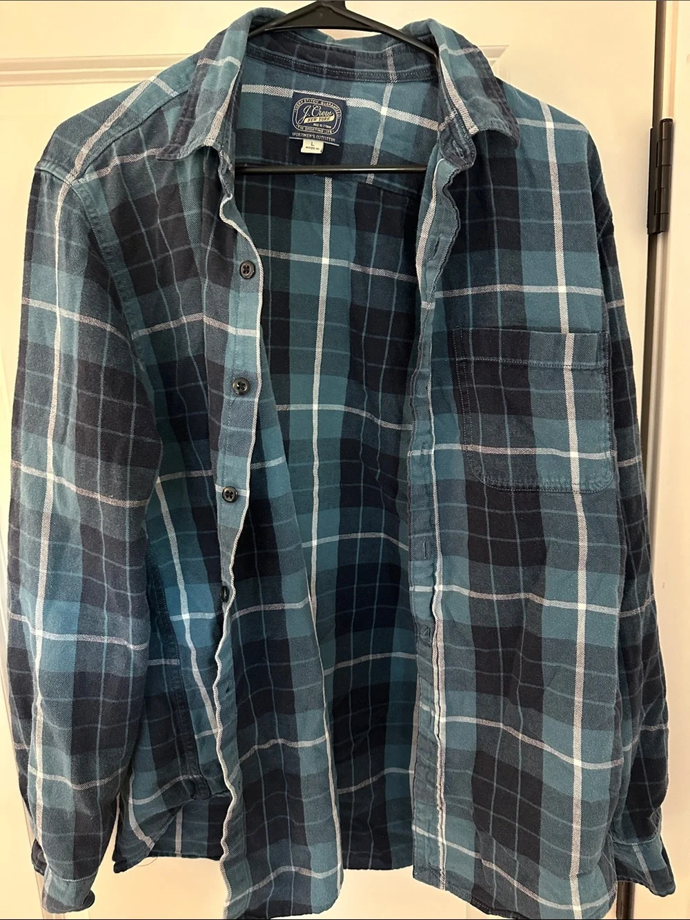 J. Crew Men's Teal and Navy Plaid Button-Down Shirt